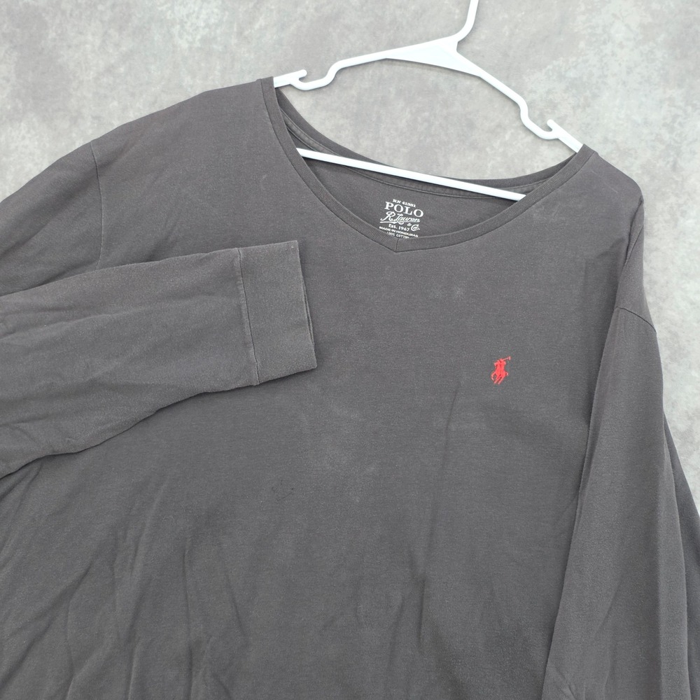 Polo Ralph Lauren Gray Long Sleeve V-Neck T-Shirt Mens XXL Red Pony Logo Cotton